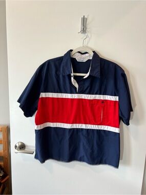 Vintage Navy Short Sleeve Polo with Red Chest Stripe